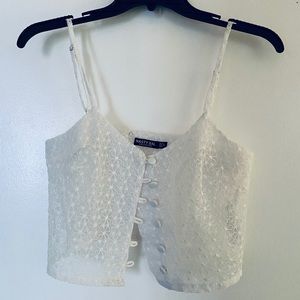 Nasty gal sheer button up flower lace crop top